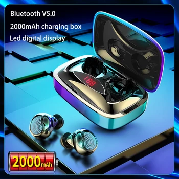 

TWS 5.0 bluetooth earphone 2000mAh LED power display touch button noise reduction with super bass sounds Sport gaming Headset