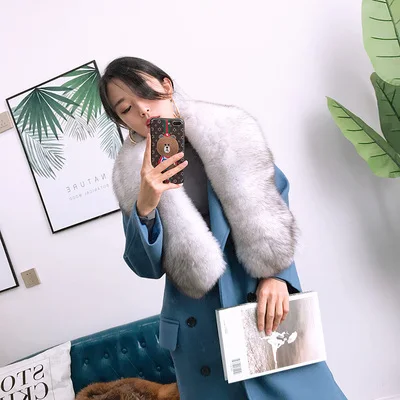Blue fox Женский осенний и зимний модный цельный меховой воротник из натурального Лисьего меха, женский теплый платок, шарфы - Цвет: Blue fox