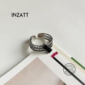 

INZATT Real 925 Sterling Silver Enamel Geometric Ring For Fashion Women Party Punk Fine Jewelry Minimalist Accessories 2019 Gift