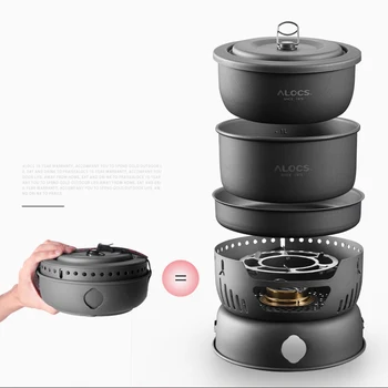 

Outdoor Portable Kitchenware Set Utensil Camping Stove Pot Outdoor Bowl Camping Pan Alcohol Stove Hiking Picnic Cooking