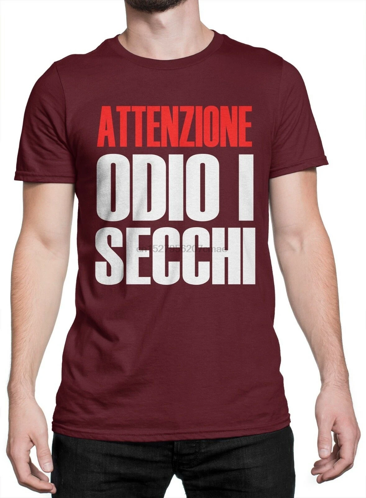 

T-Shirt Uomo Attenzione Odio I Secchi - Maglietta 100% Cotone - Burgundy(1)
