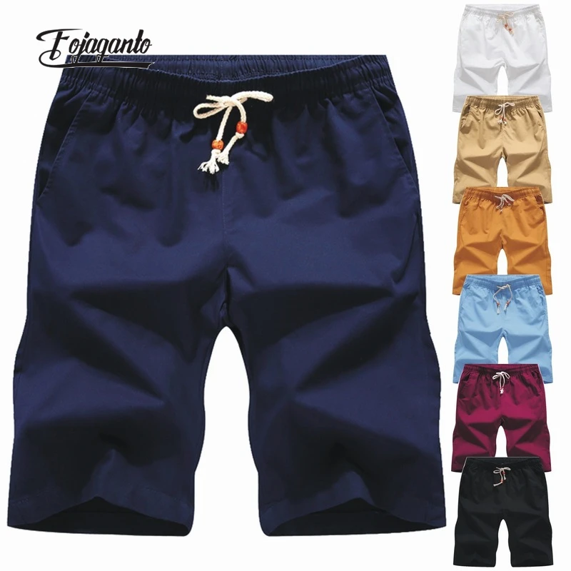 

FOJAGANTO Men's Summer New Shorts Casual Solid Color Pure Cotton Five-Point Pants Thin Straight-Leg Beach Shorts Male