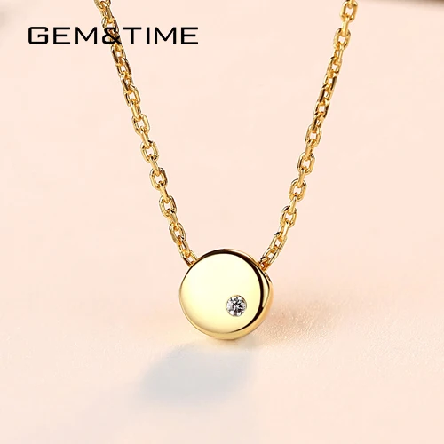 Gem&Time Elegant Round Beans Pendant Necklace For Women Sterling Silver 925 Tiny Solitaire Zircon Necklace Choker Jewelry SN0070