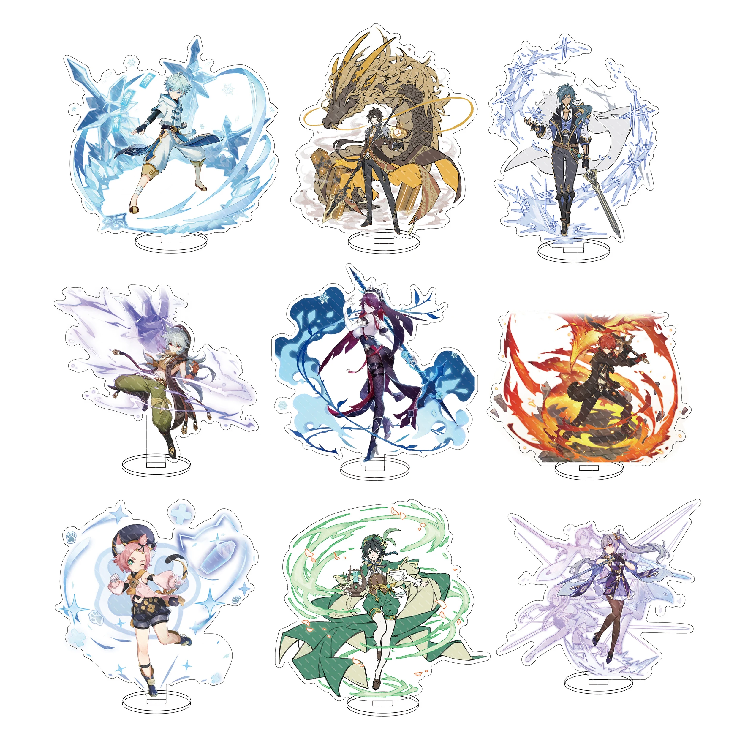 Anime Genshin Impact 16cm Diluc Kaeya Zhongli Xiao Venti Chongyun Razor Battle Skill Effects 