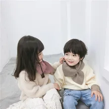 Корейские вязаные однотонные мягкие теплые осенне-зимние плотные детские шали в полоску для мальчиков и девочек, шарфы, аксессуары-LHC