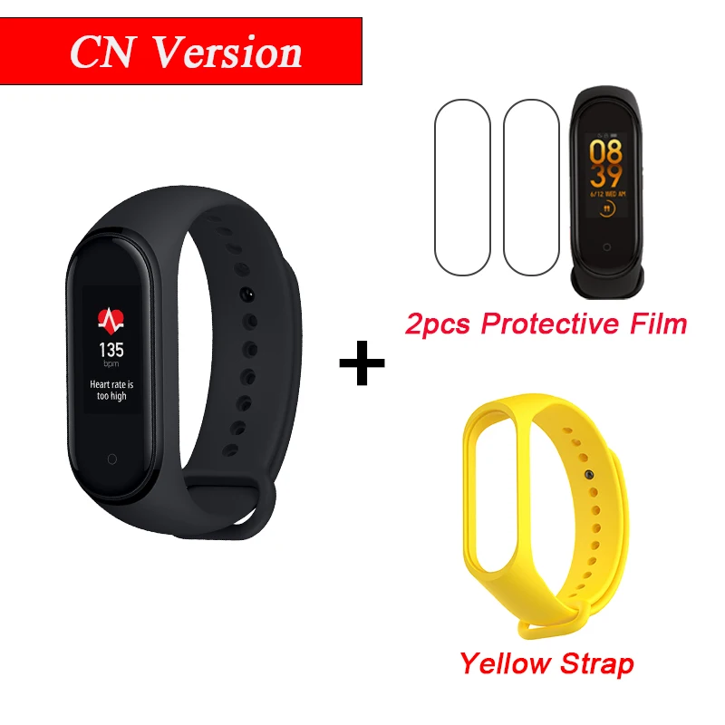 Xiaomi mi Band 4 Smart mi band 4 водонепроницаемый пульсометр фитнес 135 мАч Bluetooth 5,0 50 м цветной экран - Цвет: CN Add 2Film Yellow
