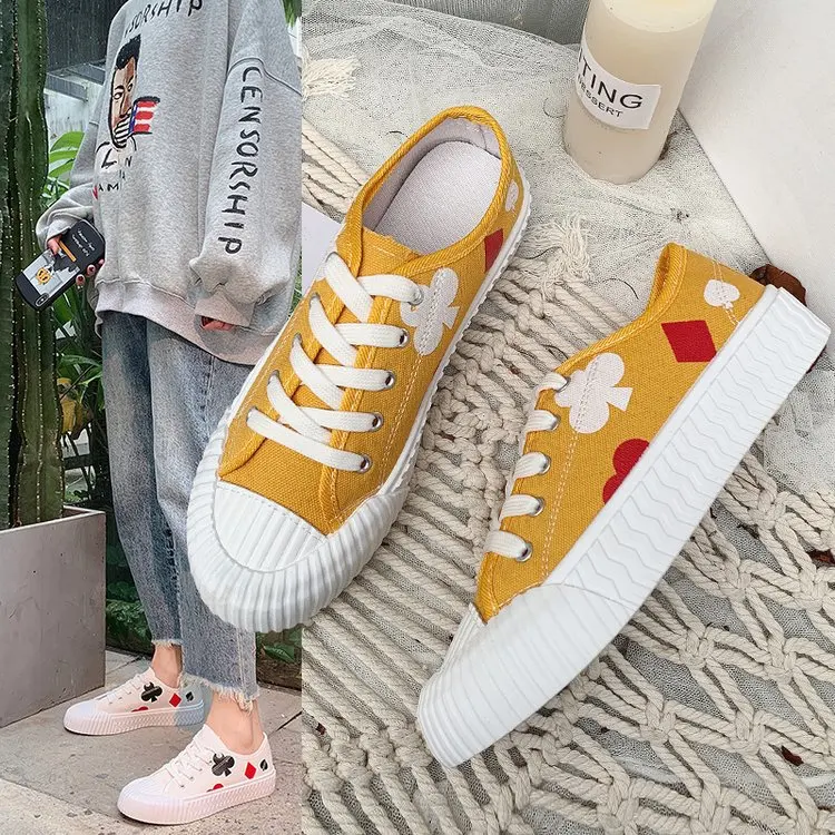 

White Shoes Women's 2019 Summer New Style Graffiti Korean-style Versitile Fashion Breathable Casual Students Canvas Shoes Shoes