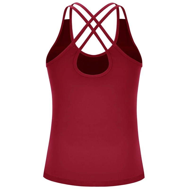LEOQ Sexy Hollow Backless Solid Gym Crop Tops Women Yoga Vest Sports Workout Profession Padded Cross Fitness Athletic Shirts