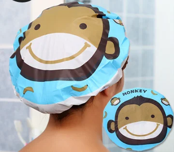 Monkey Водонепроницаемая Милая мультяшная шапочка для душа, эластичная банная шапочка для девочек, шапочка для спа с эластичными лентами для волос, шапочка для душа - Цвет: Monkey