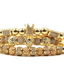 8 мм 3 компл./лот rg432 серебро золото голова льва в короне медь микро проложить cz Циркон кубический цирконий браслет регулируется очаровательный браслет