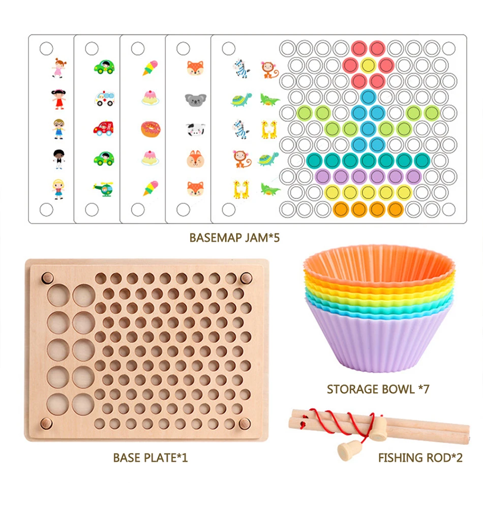 Kids Montessori Wooden Toys Hands Brain Training Clip Beads Chopsticks Beads Toys Early Educational Puzzle Board Math Game Toy
