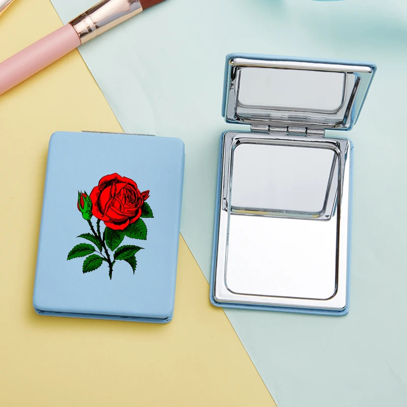 Art Plant Flower Pattern Rectangular Portable Mirror Makeup Mirror Small Cute Portable Folding Student Double Mirror 3