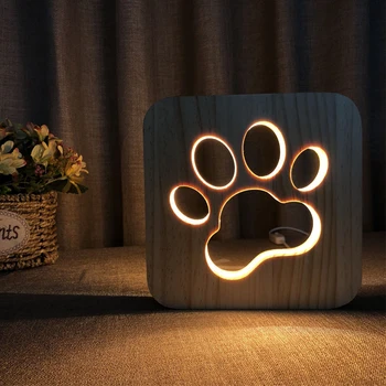 

Wooden Dog Paw Wolf Head Lamp Children'S Night Light Kids Bedroom Decoration Warm Light LED USB Night Light For Children Gift
