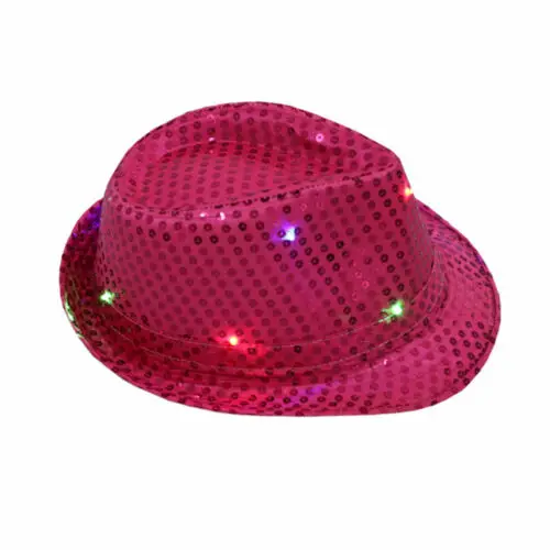 Rose Унисекс мигающий светильник светодиодный Fedora Trilby блестки кепки маскарадное платье танцевальные джаз вечерние шляпы мужские женские дети Гангстерский костюм шляпы - Цвет: Rose