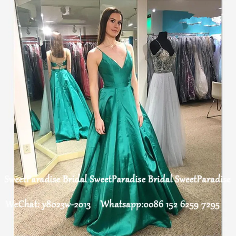 Зеленое сатиновое длинное платье для выпускного вечера vestido de festa А-силуэт сексуальное платье на бретельках с корсетом сзади вечернее платье для женщин