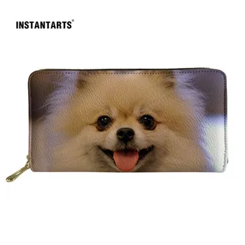 

INSTANTARTS Luxury Women Long Wallet 3D Cute Dog Chihuahua Pattern Functional Card Holder Puppy Design Handbag Women Gift Bags