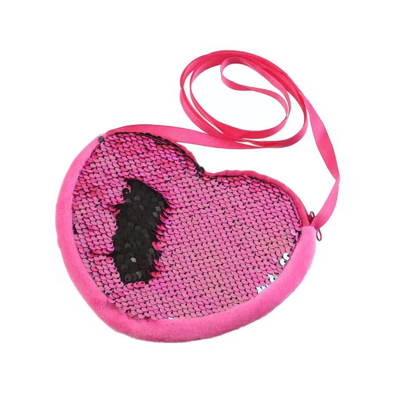hot pink Детская сумка в форме сердца с блестками для девочек, мини сумка на плечо, кошелек для монет, Детская сумка через плечо A69C - Цвет: hot pink