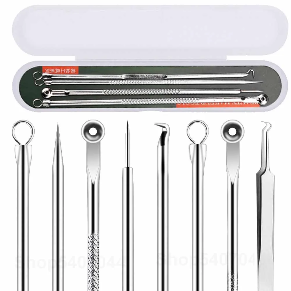 Agujas para quitar espinillas, Juego de Extractor de acné, cuchara de Metal, manchas negras, poros, cuidado Facial, 3/4/9 Uds.