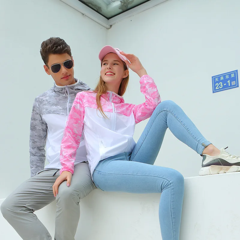 

Women's Outdoor Sun Protection Clothing Couples Camouflage Elasticity Wind Shield Men Thin Sports Breathable Trench Coat