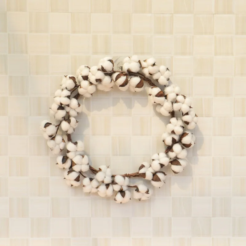 

New Cotton Dry Flowers Wreath Party Festival Wedding Decoration Handmade Rattan Wreaths Decor Christmas Wreath Home Decor