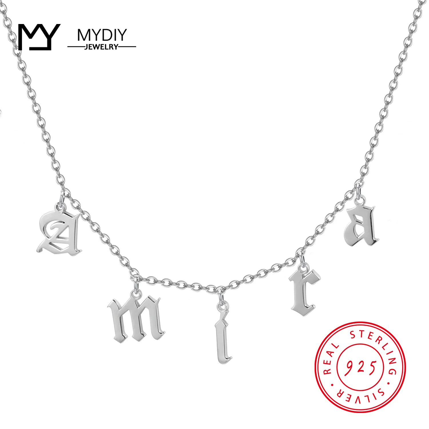 925 Sterling Silver Personalized Name Marking Vintage Necklace Letter Custom Name Pendant Name Mother's Day Gift Girlfriend
