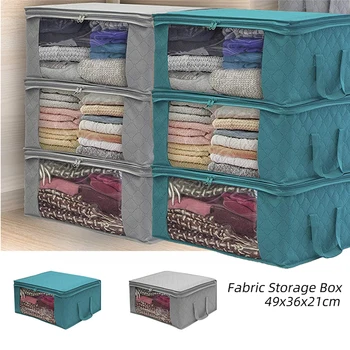 

Folding Clothes Storage Box Non Woven Fabric Storage Bag Clear Window Zipper Clothing Bedding Organizer With Handles Holder