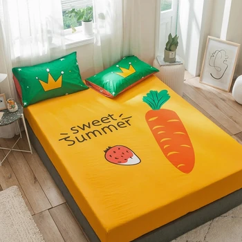 

Fitted Cover Carrot Bed Sheet 100% Cotton Yellow Bed Sheets Printed Elastic Band Cover Full Cover Bed Sheet Cartoon Pattern