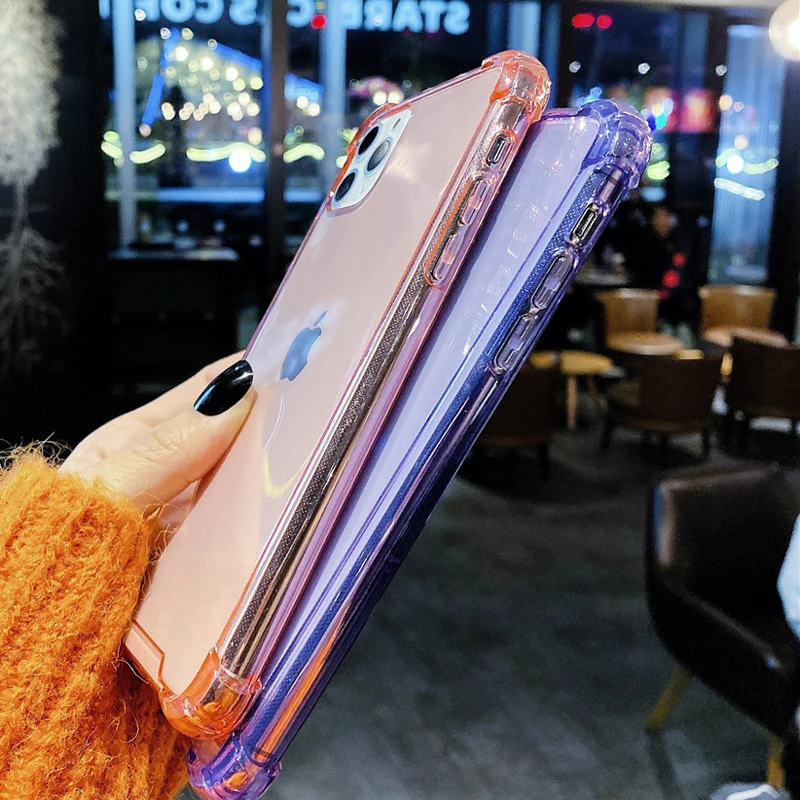 Прозрачный ударопрочный чехол бампер для IPhone 12 11 Pro Max XR Xs однотонный ярких цветов