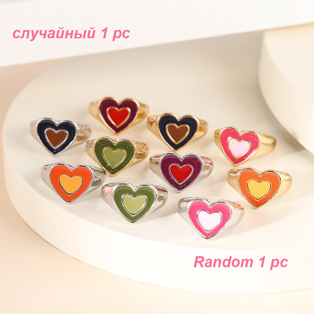 Heart Y2K Ring Set Open Cooper Rings For Women Candy Color Hand-painted Knuckle Rings Jewelry