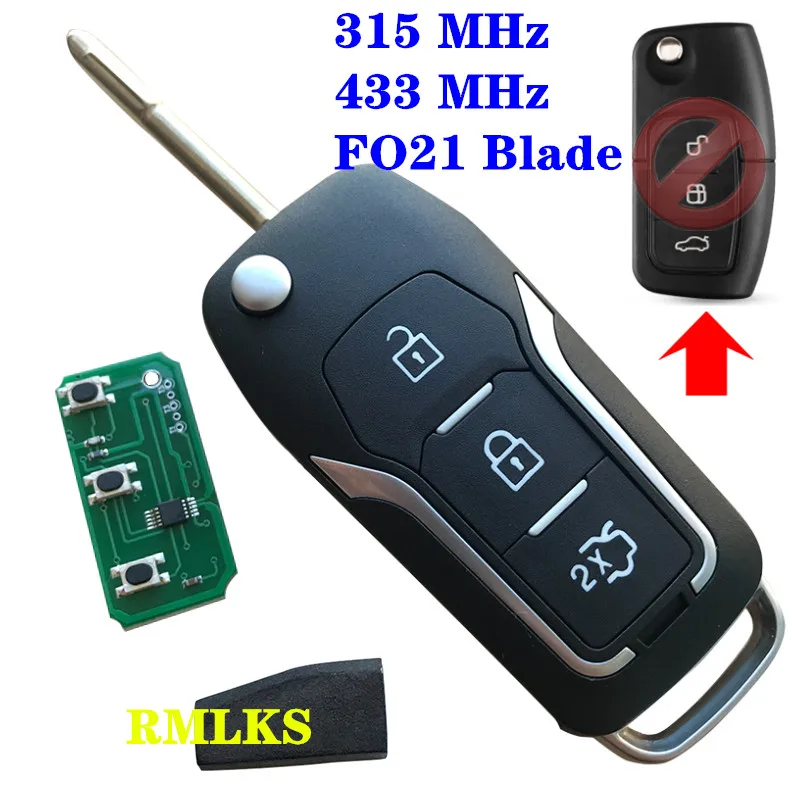 Откидной складной дистанционный ключ для Ford C-Max D-Max Mondeo Focus Fiesta Galaxy Fusion FO21 Blade 315 МГц 433 МГц 4D60 4D63 ID83 чип