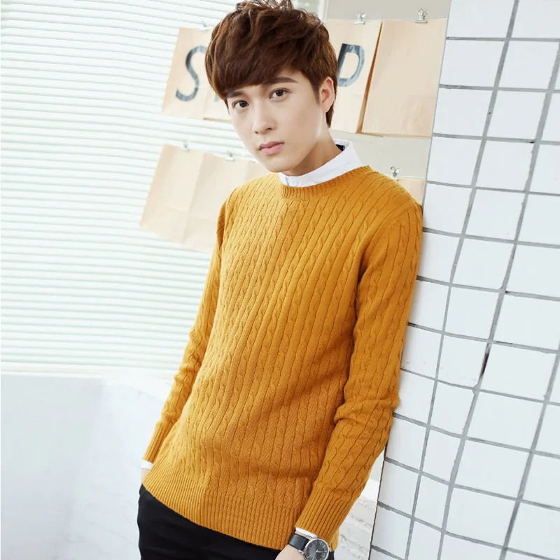 

Autumn And Winter New Style Men Woollen Sweater Crew Neck Thick Cable Knitting Slim Fit Sweater Warm Casual Base Sweater