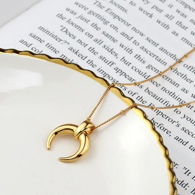 Moon Pendant Necklace For Women Collares Gold Sliver Color Stainless Steel Crescent Collier Femme Jewelry Gifts | Украшения и