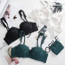 Женское модное зеленое нижнее белье с кружевной отделкой, невидимые бюстгальтеры, хлопковые трусики, комплект нижнего белья пуш-ап, сексуальное нижнее белье, комплект нижнего белья