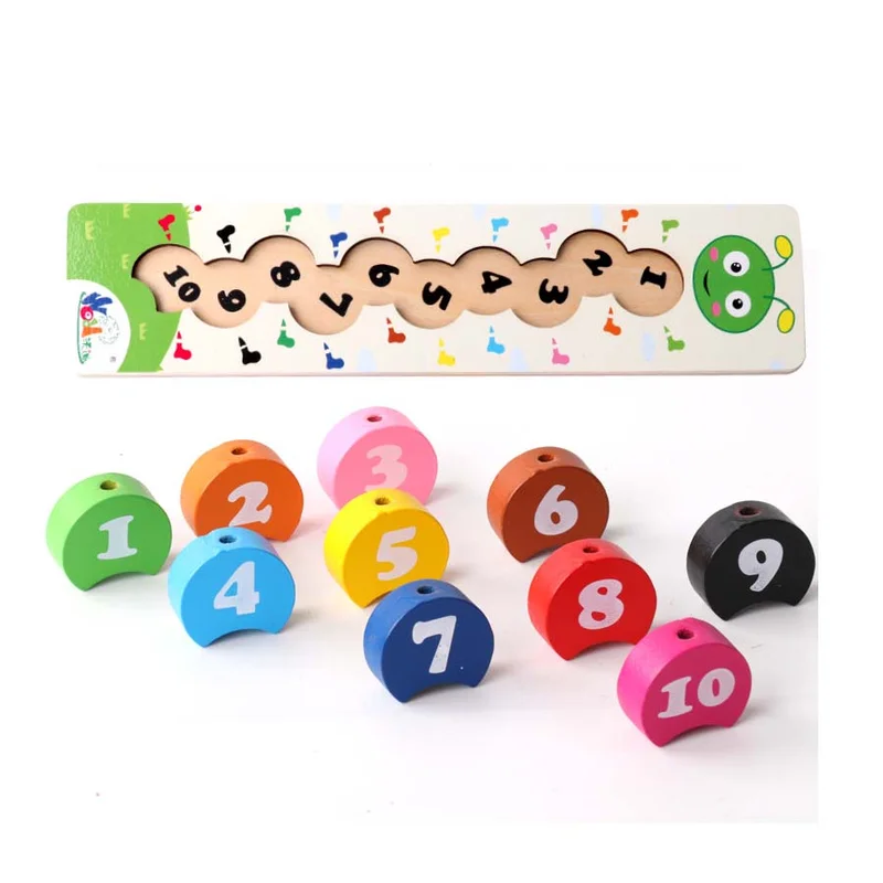 Classic Montessori Educational Toy Wooden Stringing Beaded Caterpillars Learning DIY Digital Toys Colorful Number Threading J75 2