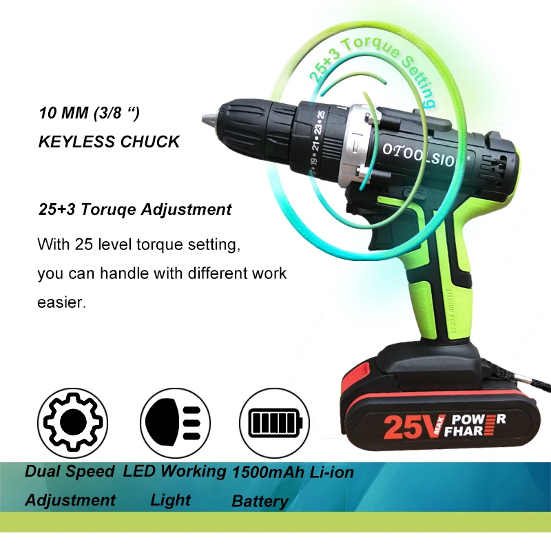 25V Impact Electric Screwdriver Lithium Battery Electric Hammer Drill Electric Drill Impact Screwdriver Power Tools For Home DIY (9)