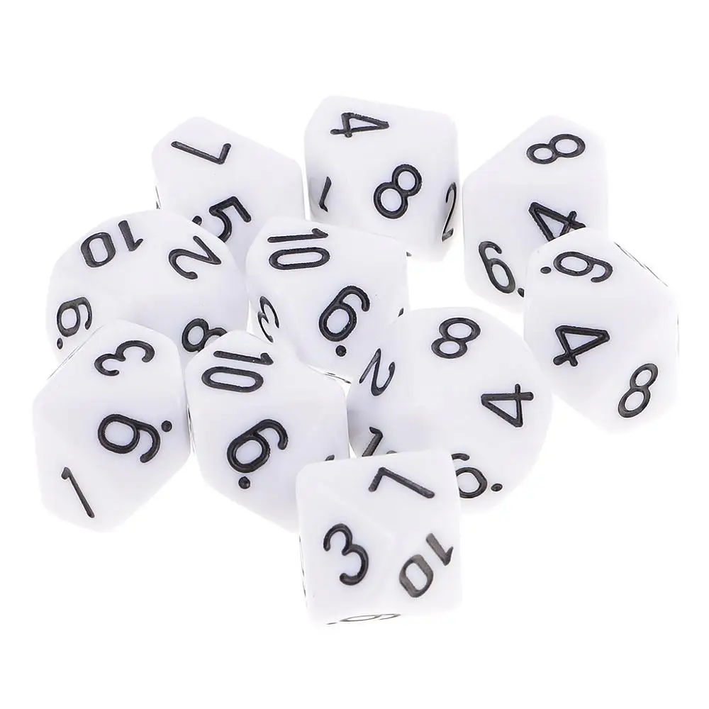 White 10 Sided Dice 10 шт./компл. D6 D10 игра кубик для настольной игры вечерние азартные игры в кости игра цифровой с разноцветным стороны многогранные кубики - Цвет: White 10 Sided Dice