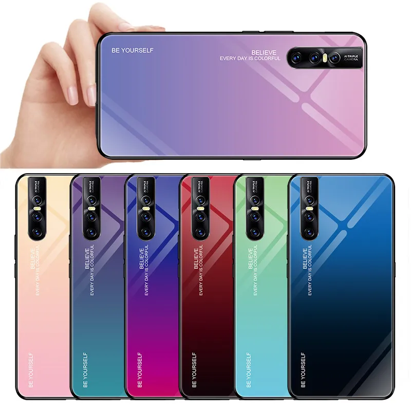 Fashion Crystal Gradient Tempered Glass Case for VIVO V15 Pro V11 V9 V7 Plux V5 Youth Anti-Scratch Shockproof Cover Customized | Мобильные