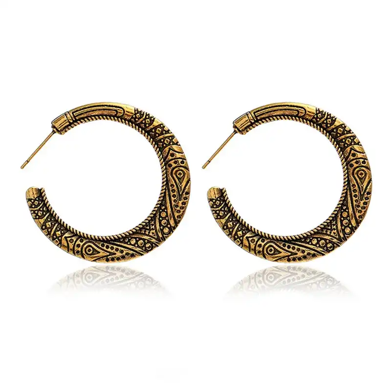 Винтажные резные цветочные круглые серьги-кольца для женщин девочек Античное золото серебро круг ухо Панк ювелирные изделия женские Bijoux
