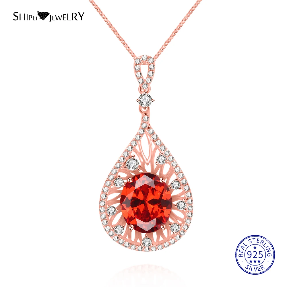 

Shipei 100% 925 Sterling Silver Fine Jewelry Rose Gold White Gold Sapphire Water Drop Pendant Necklace for Women Birthday Gift