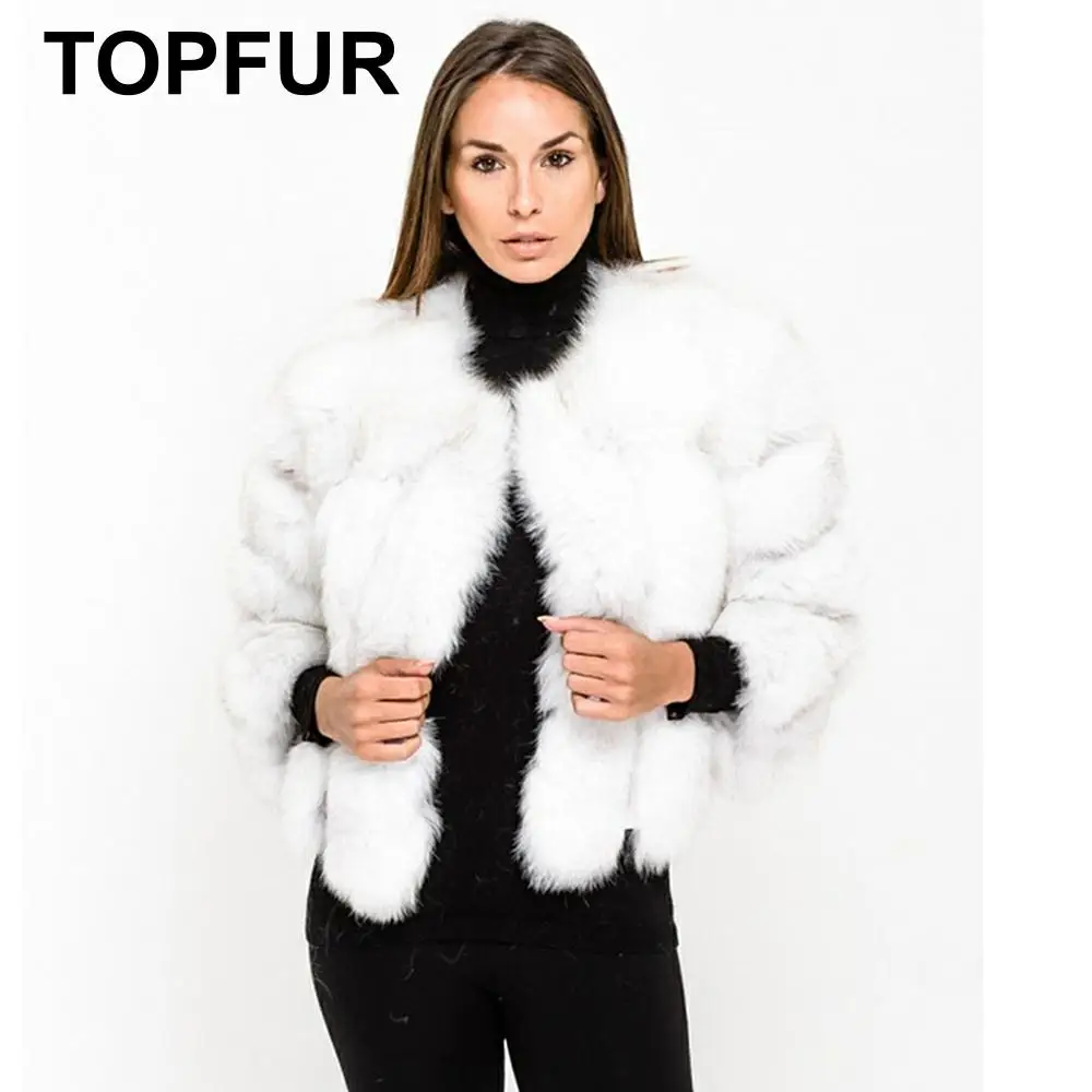 TOPFUR, модное зимнее пальто из натурального меха голубой лисы, Женское пальто из натурального меха с рукавами три четверти, кожаная куртка Manteau Femme