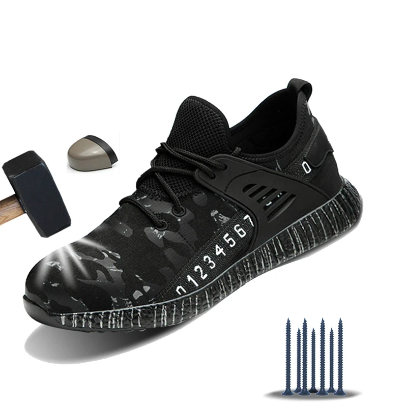Manlegu Breathable Safety Shoes Anti-smashing Puncture-Proof Safety Boots For Men Steel Toe Working Boots Indestructible Shoes