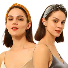 Корейская бархатная повязка на голову с бантиком и искусственным жемчугом, разноцветные широкие головные уборы для женщин, мягкие хлопковые аксессуары для волос, подарки F11051