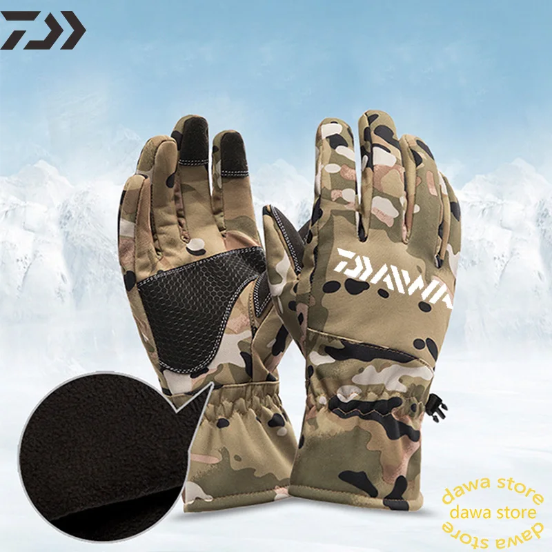 Daiwa полный палец рыболовные Гольфы толстые теплые зимние мужские рыбы одежда Твердые перчатки сенсорный экран противоскользящая верхняя одежда