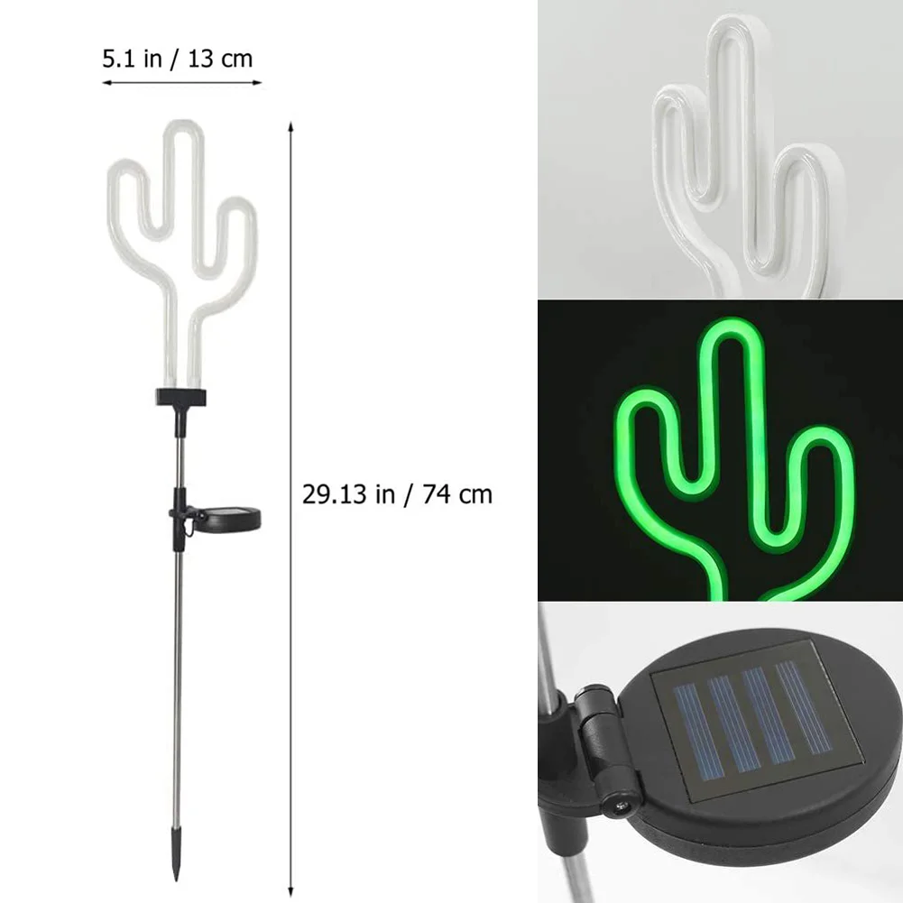 Solar Garden Lights Outdoor, Neon Cactus Solar LED Stake Lights Waterproof Solar Yard Lights ​for Home Decor Landscape Light solar hanging lanterns