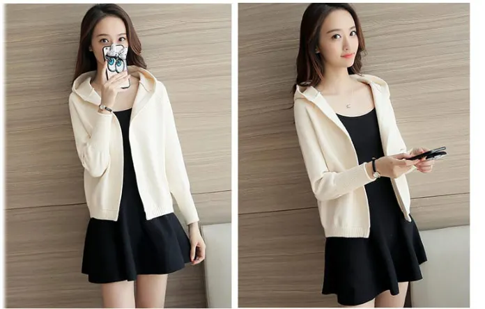 Autumn Winter Fashion Solid Color Hooded Wool Blends Cardigan Women Casual Open Stitch Knitted Sweater Cardigans