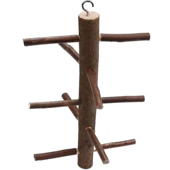 

Log-Colored Parrot Rotating Logs With Leather Stairs Standing Bar Stand Multi-branched Hanging Wood Climbing Birds Perches Cage