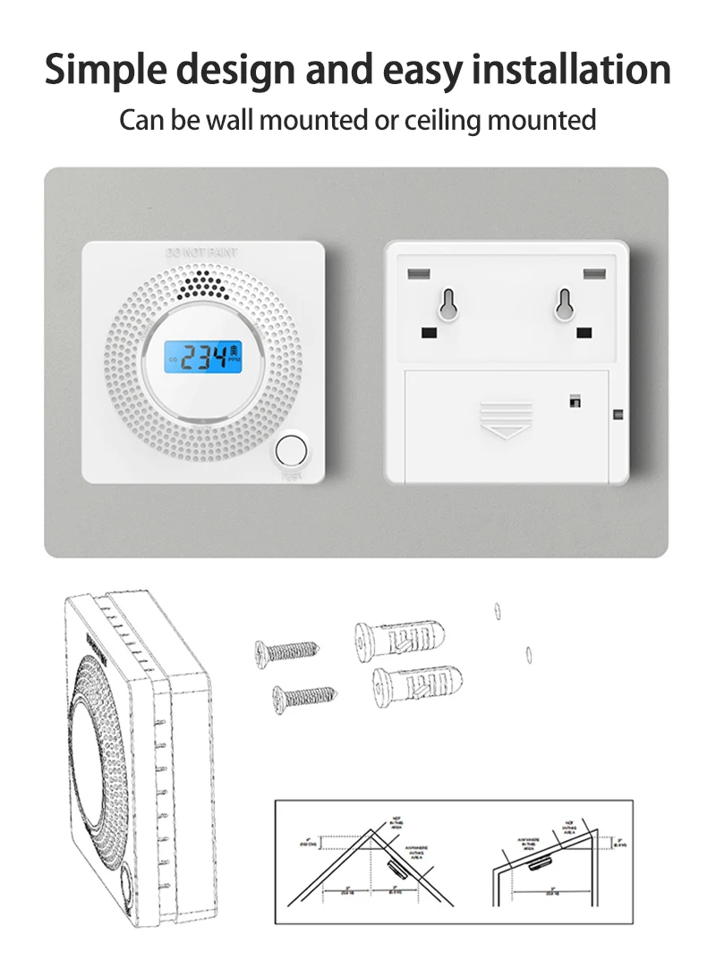 2 In 1 LCD Display Wifi Carbon Monoxide Smoke Combo Detector Battery Operated CO Alarm Smart Home Security Gas Alarm For Tuay ring keypad red light