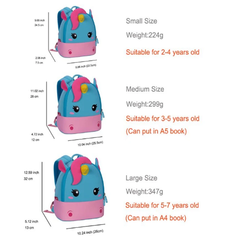 NOHOO школьные рюкзаки для девочек, мультяшная 3D сумка с единорогом, Детская сумка для детского сада, водонепроницаемый рюкзак