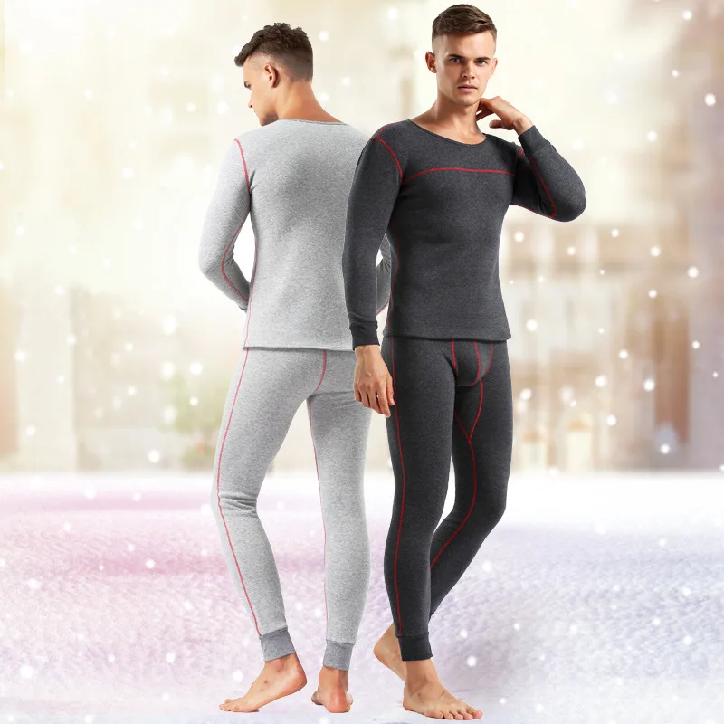 Winter Thermal Underwear Set Cotton Men Long Johns Thermo Plus Velvet Thickening Underwear Set M-XXL Thermal Clothing mens base layer pants