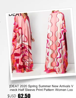 [DEAT 2020 Spring Summer New Arrivals V-neck Half Sleeve Print Pattern Women Loose Streetwear Floor-length Dress AW96211S